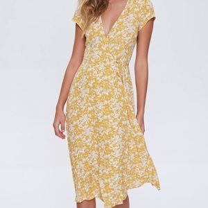 FOREVER 21 | Midi Yellow Floral Wrap Around Dress